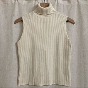 Lord & Taylor Sleeveless Turtleneck Ribbed Tank Stretchy Medium Pima Cotton